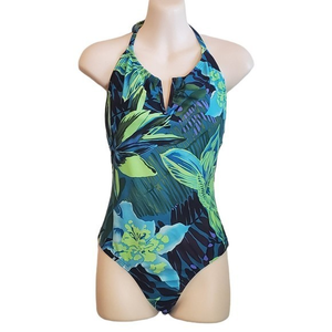 Speedo Women's One Piece Swimsuit Sz 12 Navy Tropical‎ Print